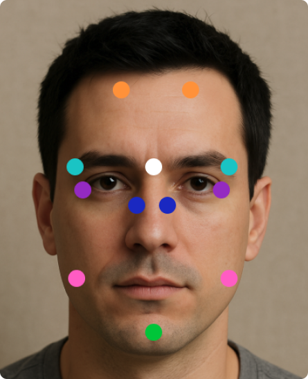 Botox and dermal filler treatment area map for men, InjectCo MedSpa Waxahachie