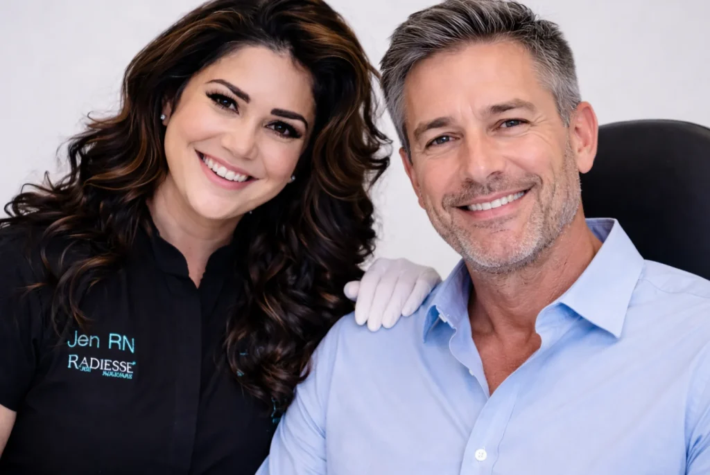 Nurse injector comparing Daxxify and Botox treatment options with a patient at InjectCo in Texas
