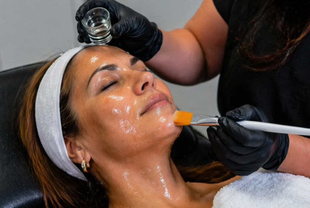 Woman with smooth healed skin after completing chemical peel recovery at InjectCo MedSpa