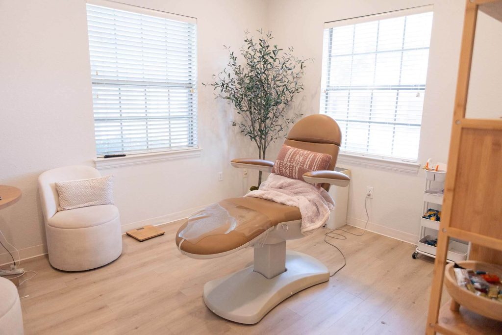 Licensed nurse injector assessing facial movement before recommending a wrinkle relaxer product